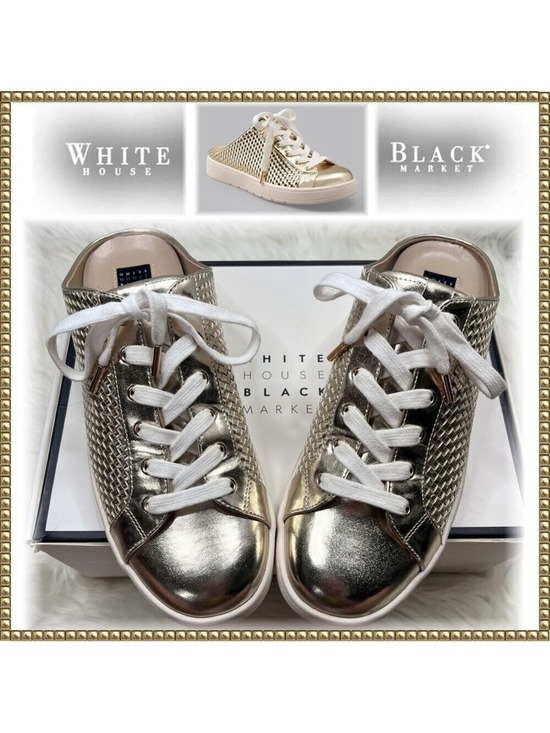 White House Black Market Shoes - White House Black Market Gold Metallic Mule Sneakers Size 8